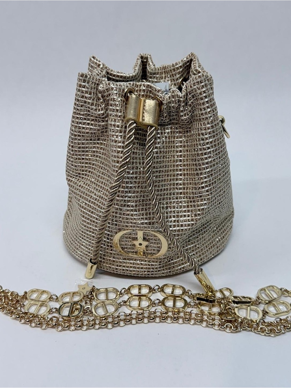 NEW Dior Gold Bucket Bag with Chain Strap